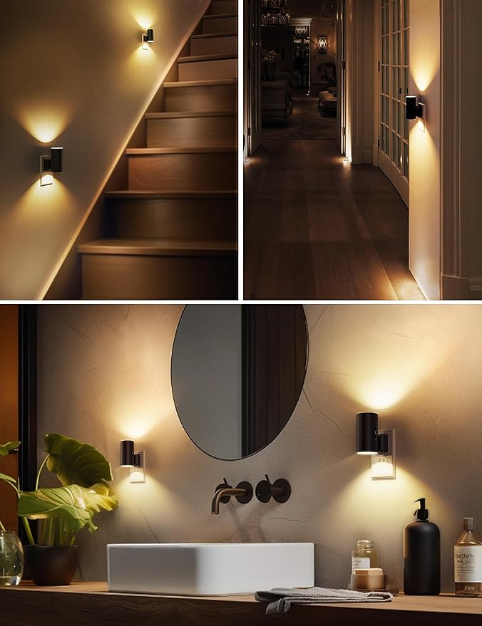 L LOHAS LED Night Light Plug in, Modern Night Lights Plug into Wall, Dusk to Dawn Sensor, Soft White 3000K, 0-100LM Adjustable Brightness, Dimmable Night Lights for Hallway Bedroom Stairway, 2 Pack - Bloomnest