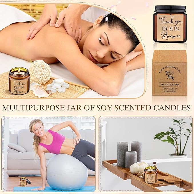 MTLEE 20 Pcs Thank You Gifts Candles 3.5 oz Employee Appreciation Inspirational Scented Soy Wax Candle Thank You Gift Christmas Gifts for Coworker Women Volunteer Teacher(Thank You,Brown) - Bloomnest