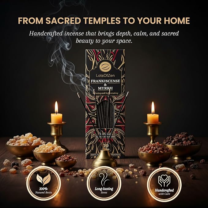Frankincense and Myrrh Incense Sticks (70 Pack) – Long Burning Natural Resin Smudge Kit for Spiritual Cleansing, Meditation & Energy Balance LotsOfZen