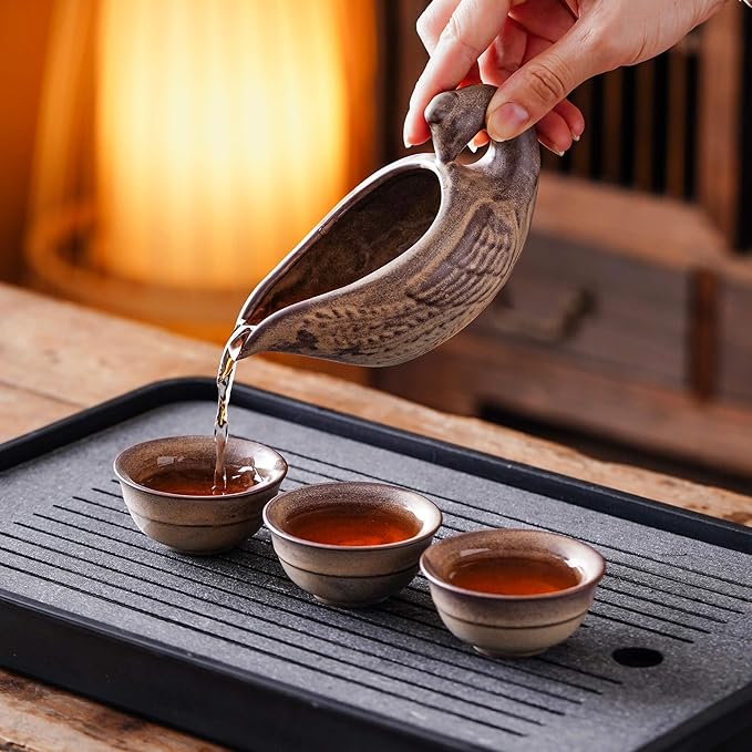 Ceramic Teapot with Infuser Semi Automatic Tea Set Magic Teapot with 8 cups Gradient Color (Retro Dragon- A) - Bloomnest