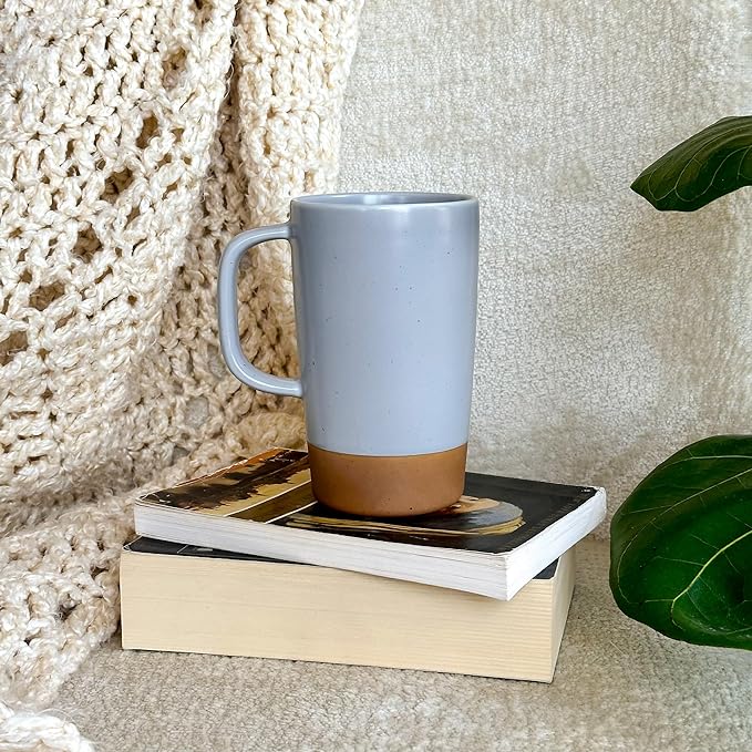Mora Ceramics Large Tea Mug with Loose Leaf Infuser and Ceramic Lid, 18 oz, Portable, Microwave and Dishwasher Safe, Tall Coffee Cup - Rustic Matte Ceramic Glaze, Modern Herbal Tea Strainer, Sleet - Bloomnest