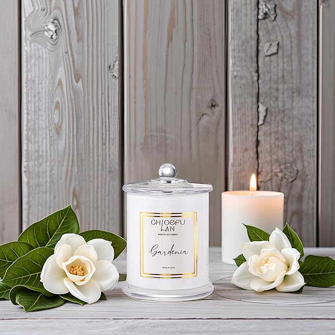 Chloefu LAN Gardenia Scented Candles for Home, Natural Soy Candle for Home Decor, Birthday Candle Gift for Women, 10 oz 65 Hours Burn - Bloomnest