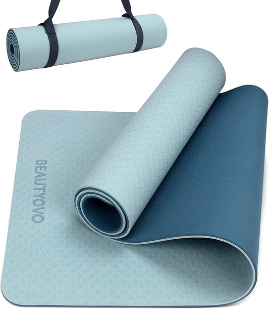 BEAUTYOVO Yoga Mat with Strap, 1/3 Inch Extra Thick Yoga Mat Double-sided Non Slip, Professional TPE Yoga Mats for Women Men, Workout Mat for Yoga, Pilates and Floor Exercises - Bloomnest