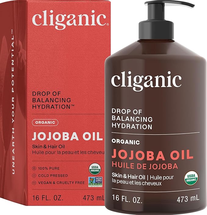 Cliganic Organic Jojoba Oil 16 oz, 100% Pure | Bulk, Natural Cold Pressed Unrefined Hexane Free for Hair & Face | Base Carrier Oil - Bloomnest