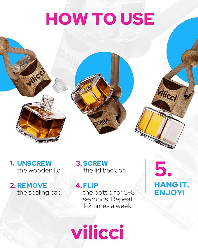 Vilicci Car Air Freshener | Luxurious Auto Perfume | Premium Hanging Air Freshener | Long Lasting Fragrance for Auto and Home | 1 Bottle of Car Scent (4 Count (Pack of 1), Gift Set) - Bloomnest