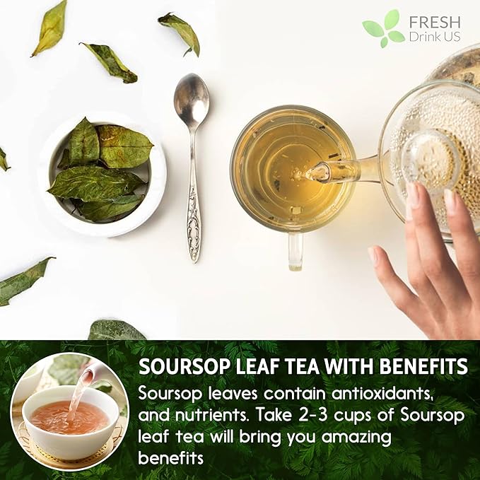 FreshDrinkUS, Premium 30+ Soursop Graviola Dried Leaves, Natural Whole Soursop Leaves, Wildcrafted, Hoja Guanabana, Loose Leaf Herbal Tea, No Gluten, Vegan - Bloomnest