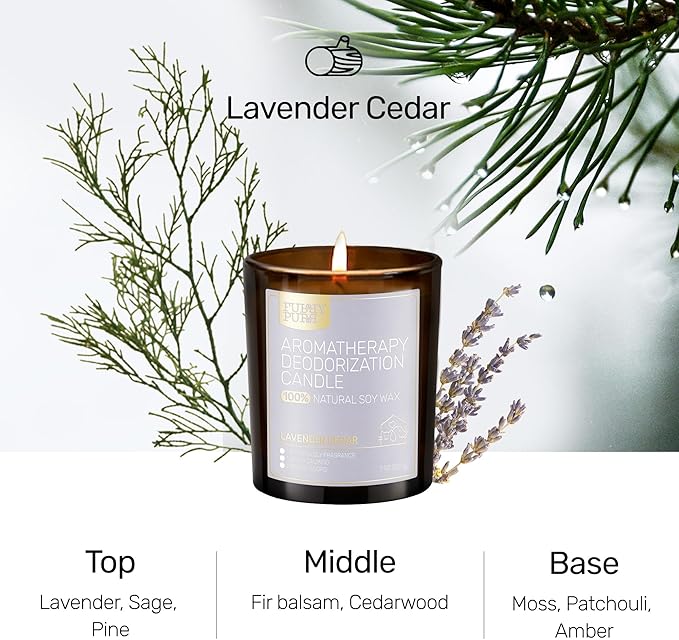 Odor Eliminating Candle, Lavender Cedar Scented Candle, Pet-Friendly Soy Candles, 60 Hours, 7 oz - Bloomnest