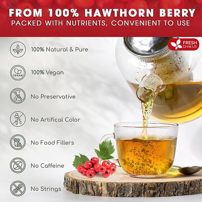 FreshDrinkUS, Premium Hawthorn Berry Tea - 75 Tea Bags - 100% Natural Herbal Infusion, Caffeine-Free, Rich Aroma & Smooth Taste. Vegan - Bloomnest