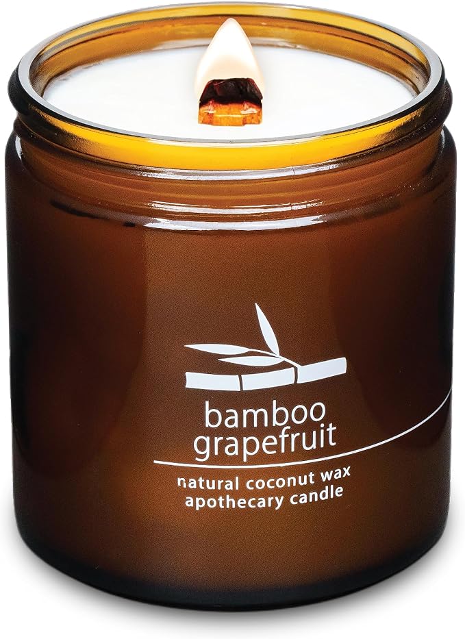 Hemlock Park Crackling Wood Wick Candle Handcrafted with Natural Coconut Wax (Large 16 oz, Bamboo Grapefruit) - Bloomnest