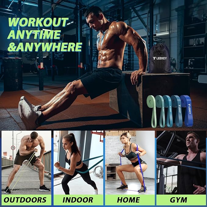 LEEKEY Resistance Bands Set for Pull-Up Assistance & Full-Body Training, Multi-Level Exercise Bands with Bag for Home Workouts, Physical Therapy, Strength Training (Men/Women) - Bloomnest
