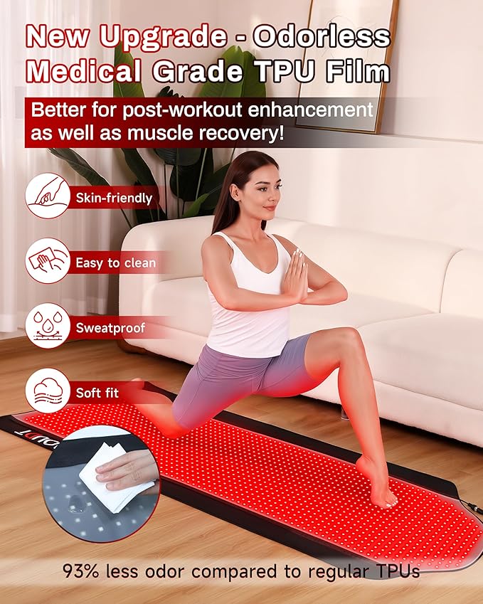 72"x33.3" Medical-Grade TPU Red Light Therapy Mat for Full Body Pain Relief, FSA&HSA Eligible Infrared Light Therapy Blanket for Home Use (Black) KAOUDT-BestRedLightTherapyDevices