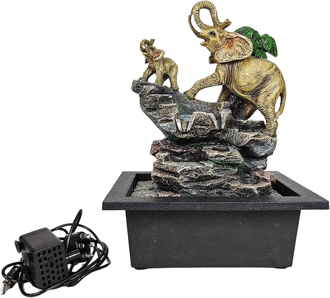Decorative Elephant Cascade Tabletop Fountain with LED Globe, 3-Tier Design, A Quiet and Soothing Indoor Desktop Fountain - Bloomnest