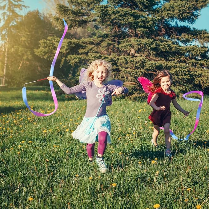 Cikyner Gymnastics Ribbon, 2 Pack Colorful Gymnastics Band with Stick, Dance Band Children Rainbow Band for School and Home Game, Ideal for Girls on Children's Birthday Party or Christmas - Bloomnest