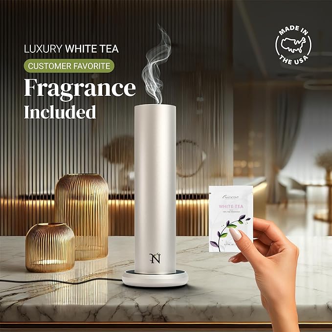 Dynamo Hotel Scent Diffuser – Cold-Air Essential Oil Diffuser for Home & Large Rooms up to 1000 sq ft, App & Manual Control, Hypoallergenic, Includes White Tea Fragrance Sample – Silver - Bloomnest
