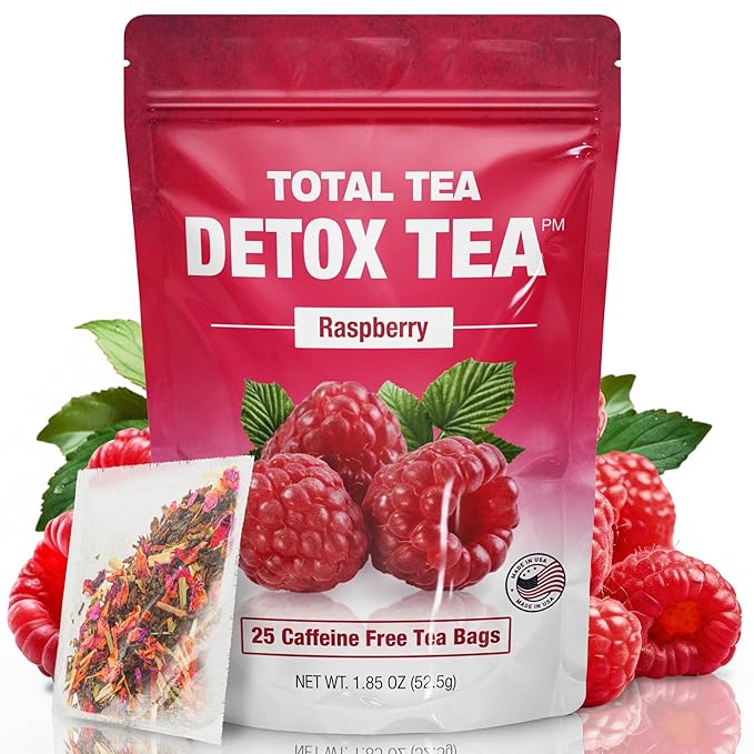 Total Tea SIimming Detox Tea Caffeine Free - 25 Day Detox - Herbal Tea with Chamomile, Hibiscus Tea & Ginger Root for Colon Cleanse – Natural Raspberry Fruit Tea - Bloomnest