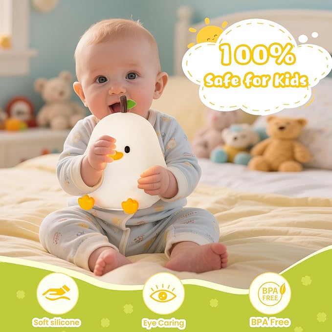 Night Light for Kids, Rechargeable Dimmable Silicone LED Nightlight with 7 Colors, Baby Nursery Night Lamp, Touch Squishy Lamp, Cute Gifts for Girls, Boys, Toddler Room Decor, White Duck - Bloomnest
