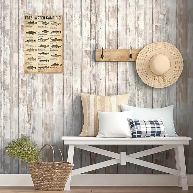 Boy's Fishing Gifts Vintage Fresh Water Gamefish Knowledge Tin Sign for Man Cave Boys Hunting Room Bedroom Lake House Cabin Wall Art Decor 8x12 Inch (3069) - Bloomnest