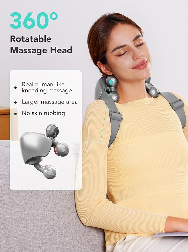 SKG Neck Massager for Pain Relief Deep Tissue Shiatsu Neck and Shoulder Cordless Massger with Heat Gifts for Men and Women Dad Mom Grandpa H7 Ultra Grey