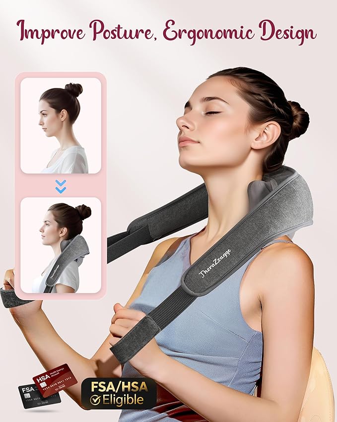 Cordless Neck Massager with Heat - FSA Eligible HSA Neck Shoulder Massager for Pain Relief Deep Tissue,6D Deep Kneading Shiatsu Back Massage, Gifts for Fathers Men Women - Bloomnest