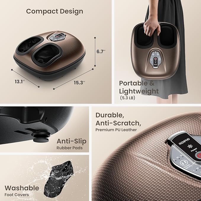 RENPHO Foot Massager Machine with Heat [2026 Upgraded], Shiatsu Foot Massager for Plantar Fasciitis, Birthday Gifts for Women Mom Men Dad, Wireless Control, 2026 New Upgraded, Up to US 12 - Bloomnest
