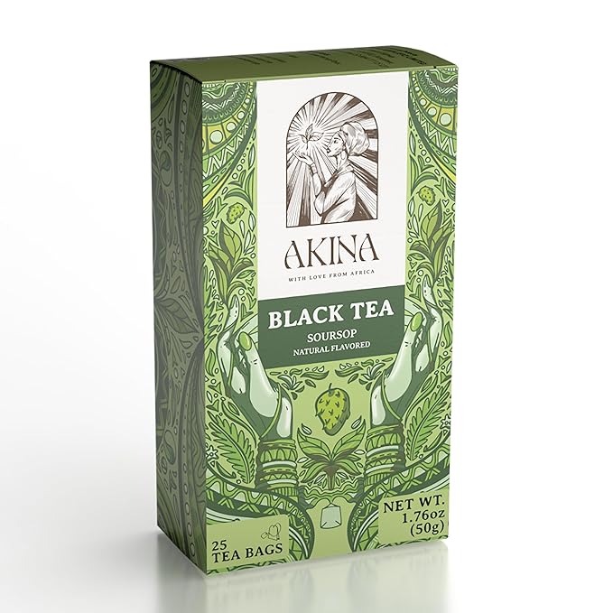 Akina Single-Origin Soursop Tea Bags | 100% Naturally Flavored, Black Tea, Kenyan Origin, Gourmet, Tropical Fruit, Boost to your immune system (25 String & Tag Bags, 50g) - Bloomnest