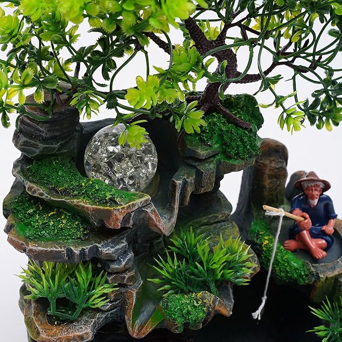 Resin Rockery Tabletop Fountain with Sparking LED Lights and Simulation Lifelike Landscape, Rotating Ball Water Fountains Indoor Desktop Fountain for Home Decor Gift Office Bedroom Decoration