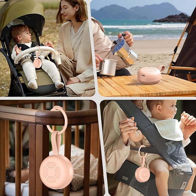 Portable Sound Machine for Baby | White Noise | 12 Soothing Sounds | Noise Canceling for Travel, Office, Nursery | Baby Shower | Registry Gift | Sleep Soother for Babies Kids Adults | Peach - Bloomnest