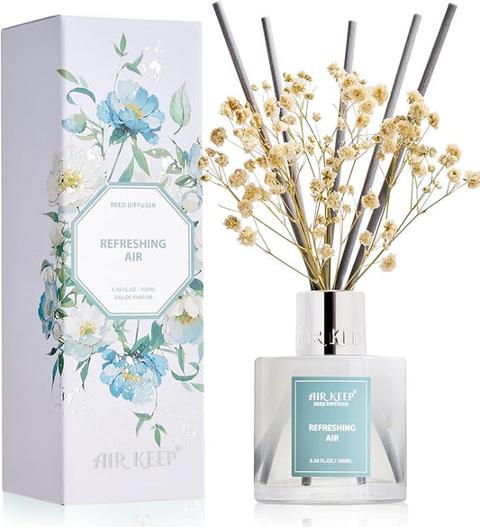 Airkeep Reed Diffuser Set,3.38 fl oz (100 ml) - Refreshing Air Oil Diffusers with 8 Reed Sticks, Home Fragrance Reed Diffuser for Bathroom Shelf Decor - Bloomnest