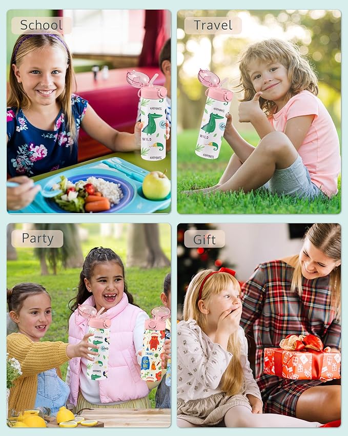 OFFNOVA 12oz Kids Sublimation Water Bottle Blank with One-click Pop-up Straw, Kids Sublimation Tumbler Cups for Boys Girls to School Sports Travel Camping (6 Pack) - Bloomnest