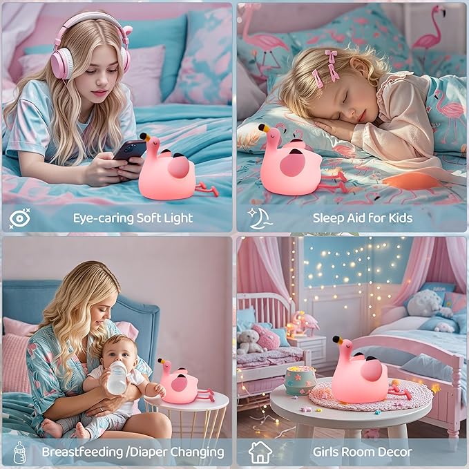 Flamingo Night Light for Kids,Pink Flamingo Gift, Silicone LED Squishy Animal Lamp,Dimmable/Timer Nursery Nightlight for Baby, Rechargeable Touch Bedside Lamp, Bedroom/Dorm Decor,Girls Gifts - Bloomnest