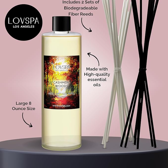 LOVSPA Cashmere Woods Diffuser Oil Fall Scented Oils for Reed Diffusers - Long-Lasting & Natural Home Fragrance, Scented Oil for Diffusers, USA Made, 8 oz - Bloomnest