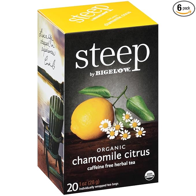 steep by Bigelow Organic Chamomile Citrus Herbal Tea, Caffeine Free, 20 Count (Pack of 6), 120 Total Tea Bags - Bloomnest