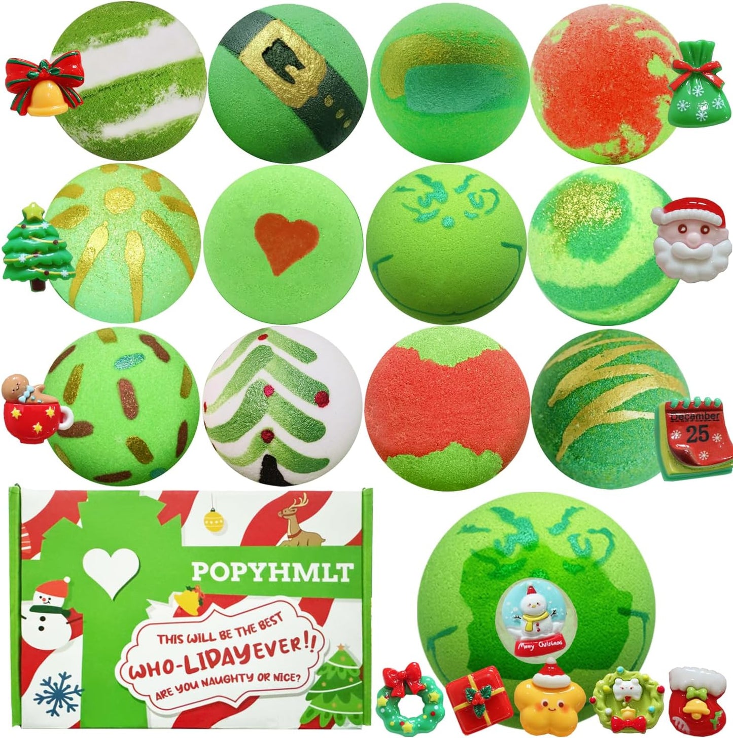 Christmas Bath Bomb,12Pcs Bath Bombs with Surprise Inside, Organic Natural Essential Oils Fun bubble, Creative Christmas Magic Bath Bomb Gift for Boy Girl Birthday Holiday New Year Christmas Halloween