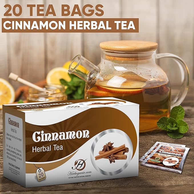 HERBOGANIC Cinnamon Herbal Tea - Digestion Support and Immune Boost | Refreshing and Delicious Blend | Natural Ingredients | 20 Tea Bags - Bloomnest