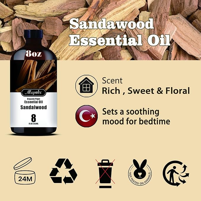 Sandalwood Fragrance Oil-Sandalwood Essential Oil 8.33oz (250ml)-100% Pure Natural Scent for Diffusers, Candles, Soap Making & Aromatherapy-Relaxing Home & Gift Essential Oil for Bath, Massage - Bloomnest