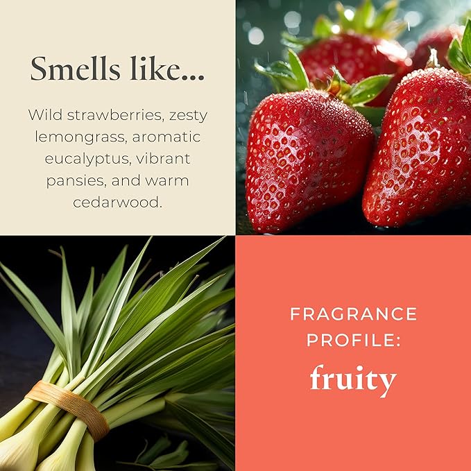 PartyLite Juicy Strawberry Lemongrass Scented, Notes of Lemongrass, Eucalyptus, Pansies, Verbena & Cedarwood, 13.2oz 3-Wick Jar Candle, 45 Hour Burn Time, Luxurious Fragrance, Ideal for Gifting - Bloomnest