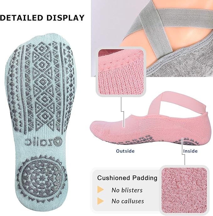 Ozaiic Pilates Socks for Women Non Slip Grip, Yoga Socks with Grippers for Barre, Hospital, Ballet, Dance, Barefoot Workout - Bloomnest