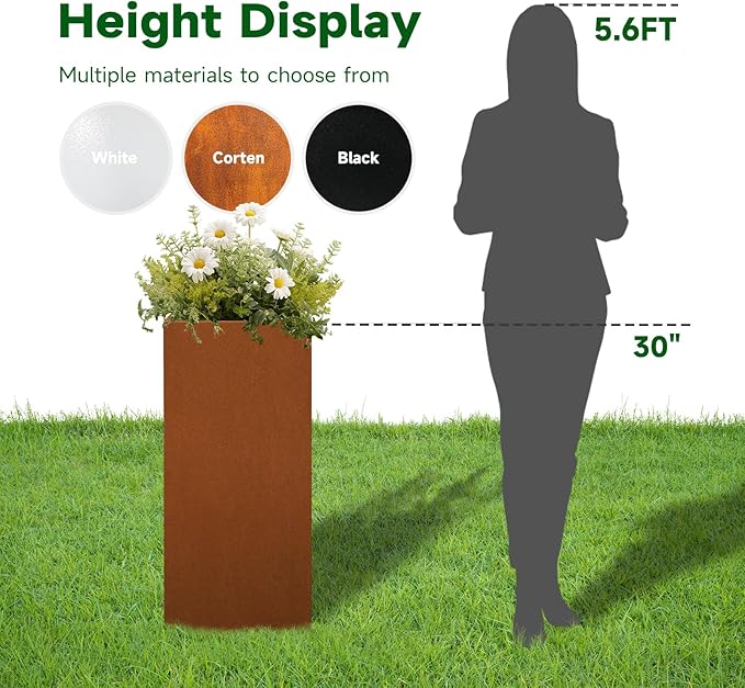 Corten Steel Metallic Heavy Planter for Outdoor Plants 14"x14"x30" Metal Planter Spliced Flower Pot with Partitions for Outside,Indoor,Garden (Corten, 14 * 14 * 30) - Bloomnest