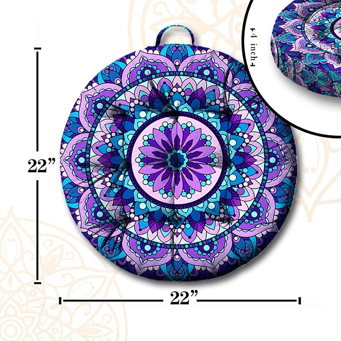 Mandala Meditation Cushion, Boho Meditation Mat, Meditation Pillows for Sitting on Floor, Cushions for Sitting in Home and Outdoor, Round Floor Pillows Cushion Seating for Yoga 22'' X 22'' - Bloomnest
