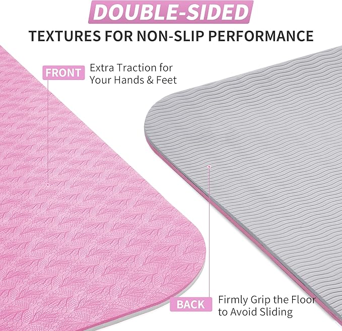 CAMBIVO Yoga Mat for Women Men Kids, 1/3 & 1/4 & 2/5 Inch Extra Thick Yoga Mat Non Slip, 72" x 24" TPE Yoga Mats, Workout Mat with Carrying Strap for Yoga, Pilates and Floor Exercises - Bloomnest