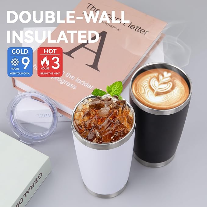 HASLE OUTFITTERS 20oz Stainless Steel Tumblers Bulk, Insulated Travel Cup with Lid, Double Wall Vacuum Coffee Mug for Cold & Hot Drinks 8 Pack, Light Purple