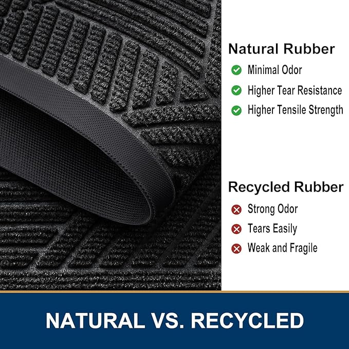 Smiry Half Circle Front Door Mat Outside Entrance, Heavy Duty Sturdy Natural Rubber Doormat, Trap Dirt and Moisture, Low Profile Mats for Indoor Outdoor Entry, Irregular Triangle (47x32, Black) - Bloomnest