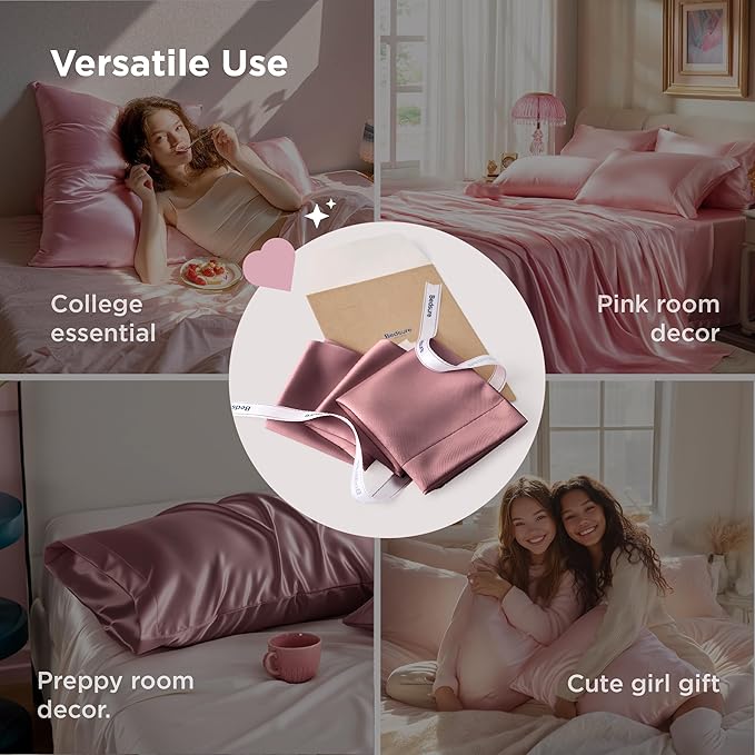 Bedsure King Size Satin Pillowcase Set of 2 - Nostalgia Rose Silky Pillow Cases for Hair and Skin with Envelope Closure, Similar to Silk Pillow Cases, Gifts for Women Men, 20x36 Inches, 2pcs - Bloomnest