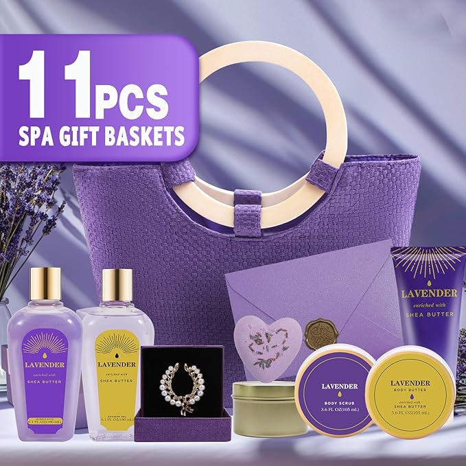 Spa Luxetique Gift Baskets for Women, Mothers Day Gifts for Mom, 11pcs Lavender Sets, Relaxing Bath Sets for Women, Christmas Gifts for Her - Bloomnest