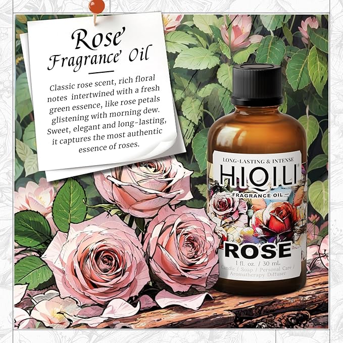 HIQILI Rose Fragrance Oil for Candle & Soap Making, Essential Oil for Diffuser, Floral Scents, Add to Laundry Dryer Balls - 1 Fl Oz HIQILI