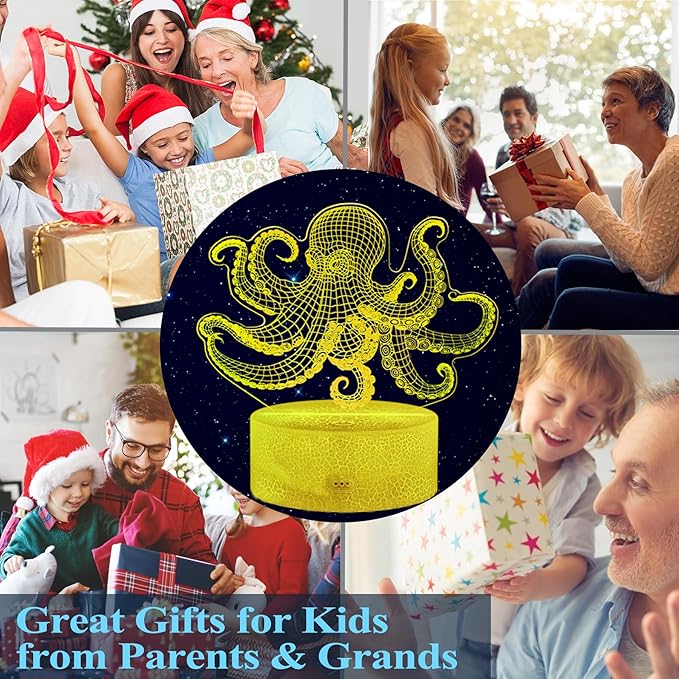 Octopus Night Light, 3D Illusion Night Light Lamp, Octopus Stuff with 16 Colors Changing, Timer, 4 Flash Modes and Dimmable, Kids Room Decoration, Xmas Gifts - Bloomnest