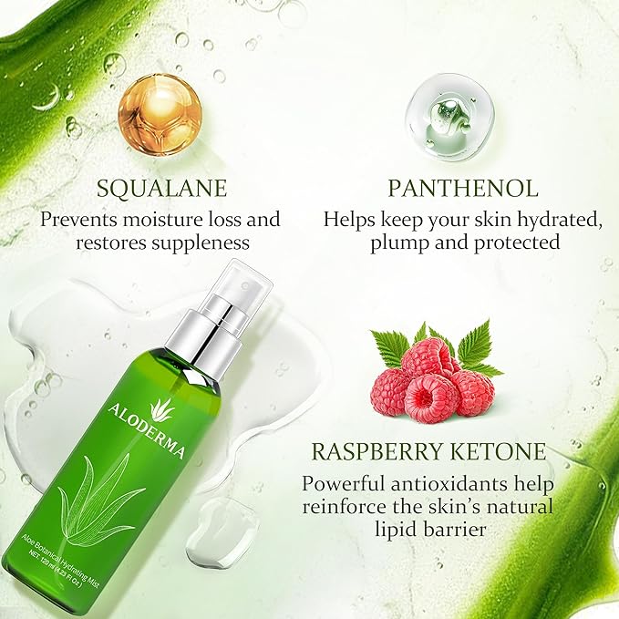 Aloderma Organic Aloe Botanical Hydrating Mister - Made within 12 Hours of Harvest to Soothe & Moisturize, Lightweight Fine Mist Facial Spray - Refresh & Hydrate Skin Through the Day, 120ml/4.23Oz - Bloomnest