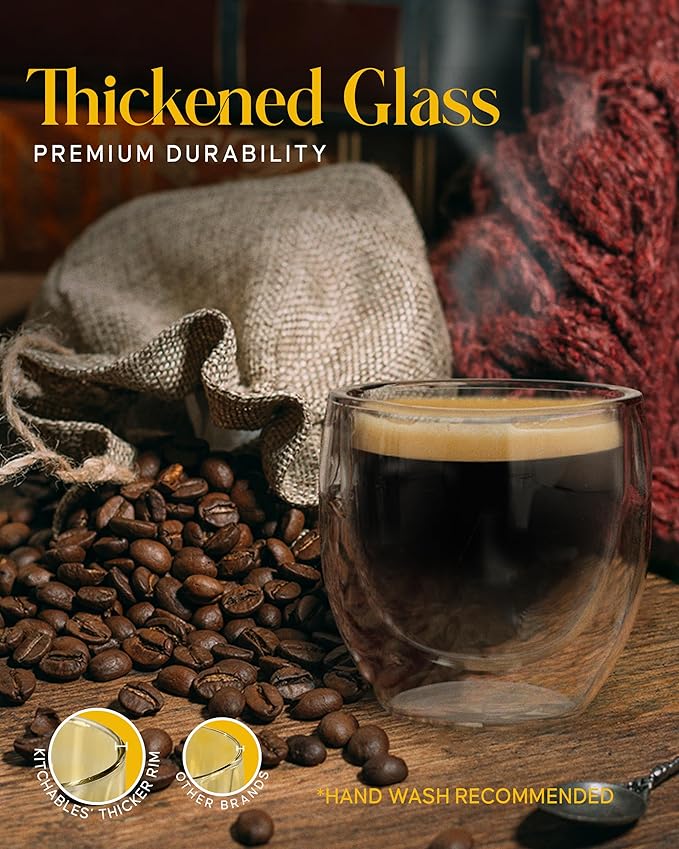 Kitchables Double Wall Glass Coffee Mugs Set of 4, 8oz - Insulated Clear Glass Coffee Mugs for Cappuccino, Latte, Tea, Espresso - Latte Cup - Tazas Para Cafe - Bloomnest