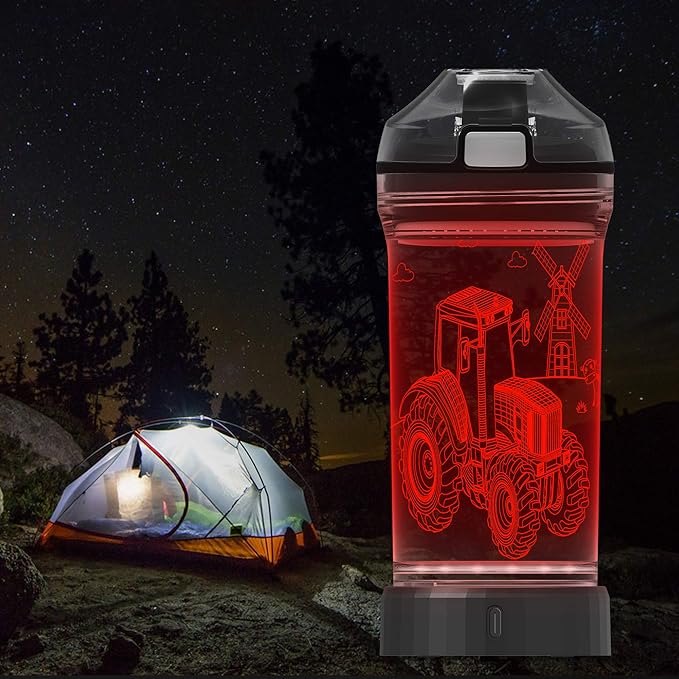 Kids Tractor Water Bottle with 3D LED Light, Glow in The Dark Gifts Ideal Travel Cup for School Boy Girl Child, Birthday Holiday Camping Picnic with Tritan BPA Free (Tractor 14 Oz) - Bloomnest
