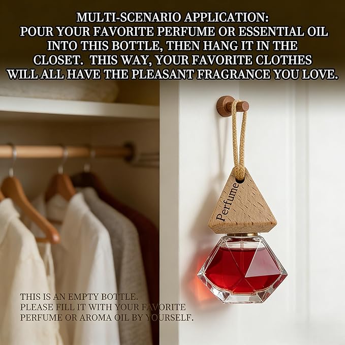 2-Pack Hanging Car Air Freshener, Refillable Glass Diffuser Bottle with Wooden Cap, Drift Car Freshener for Essential Oils, Long-Lasting Scent - Car Accessories for Women Men-Rhombus - Bloomnest
